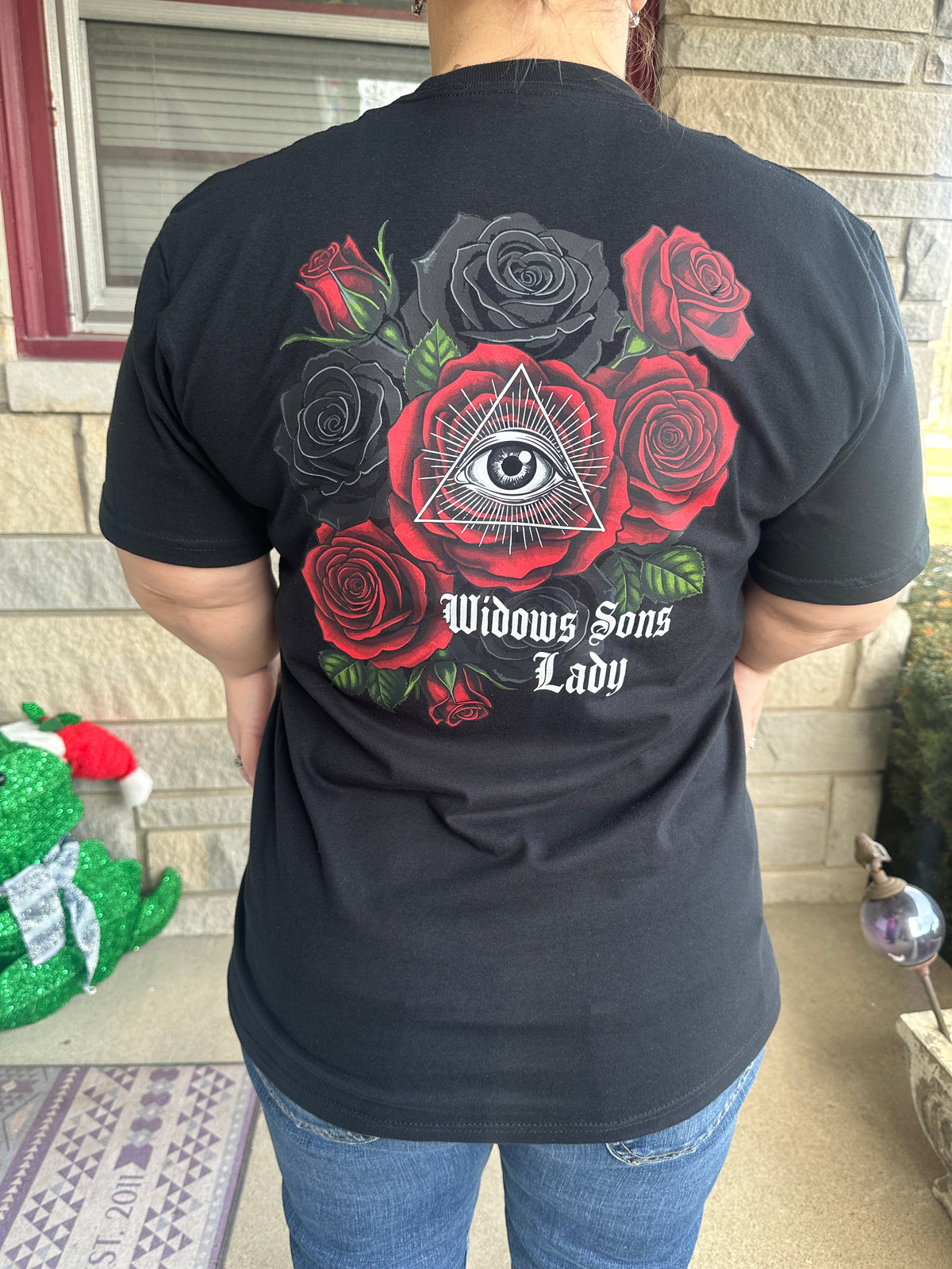 Short Sleeve Shirt - Widow Sons Lady Red/Black Rose Design