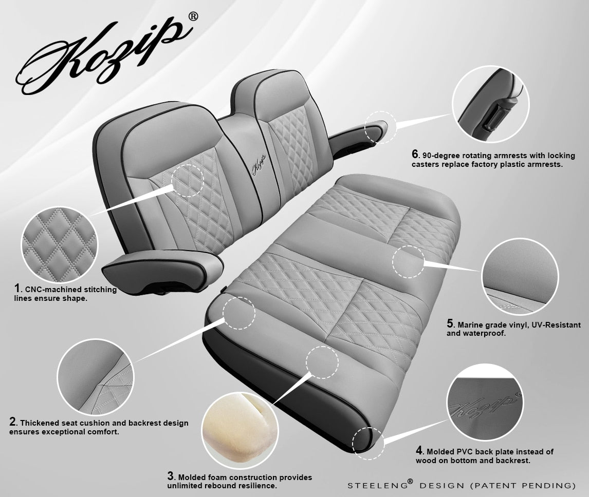 Front Seat Cushion Set - KOZIP - Club Car Precedent (2004-2018) / Club Car Tempo (2018-up) / Club Car Onward (2017-up)
