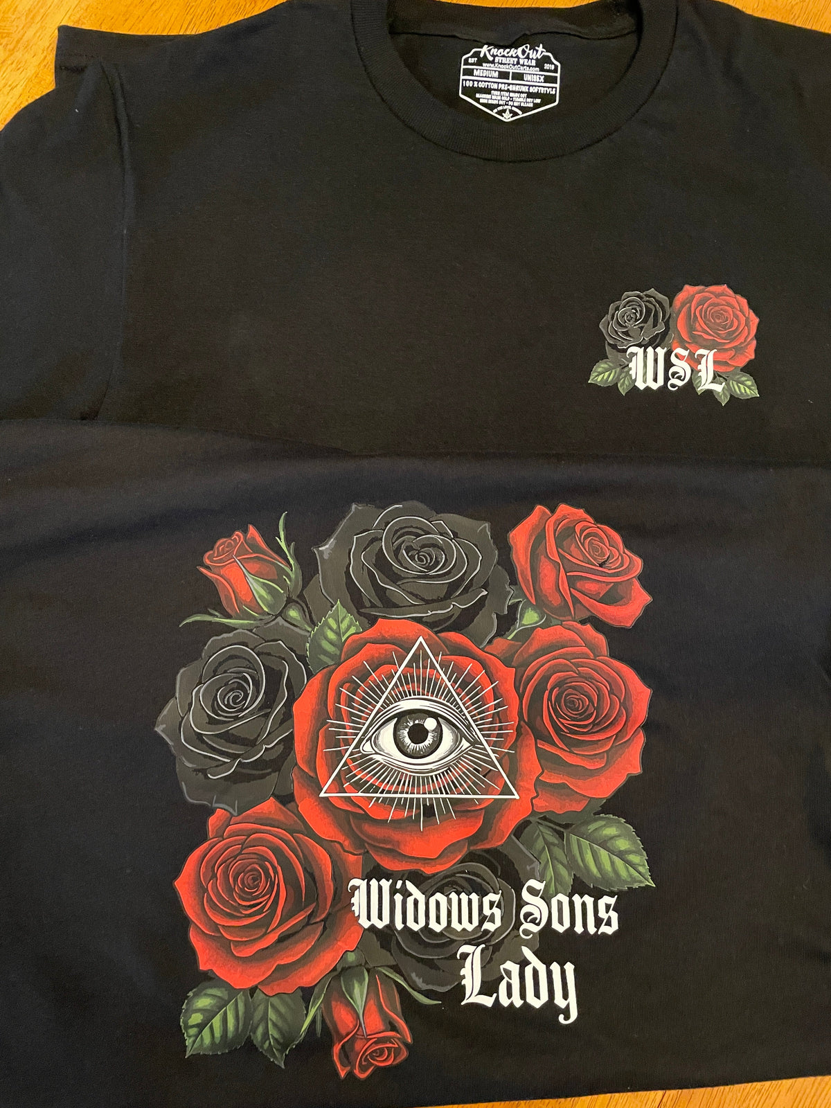 Short Sleeve Shirt - Widow Sons Lady Red/Black Rose Design